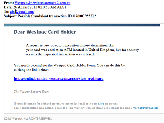 Phishing Scam Westpac